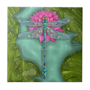 dragonfly with lotus flower tiles