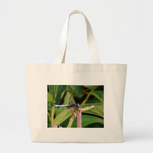 Dragonfly with white flowers large tote bag