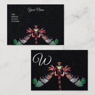 DRAGONFLY WOMAN FANTASY JEWEL Pink Black Monogram Business Card