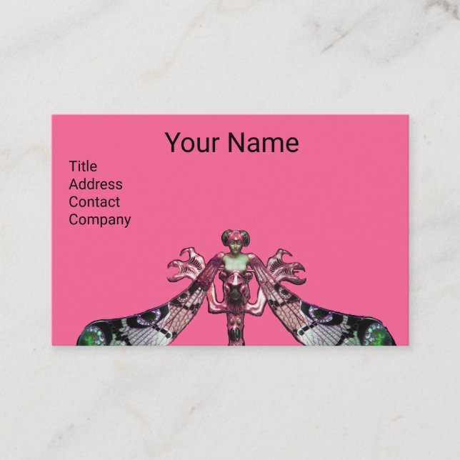 DRAGONFLY WOMAN JEWEL Monogram Green ,Black Pink Business Card (Front)