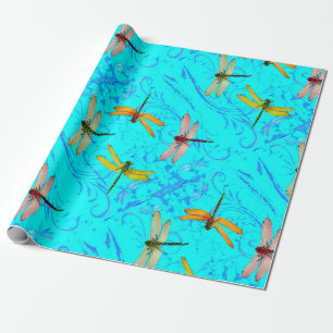 DRAGONFLY WORLD IN BLUE ABSTRACT  DESIGN WRAPPING PAPER