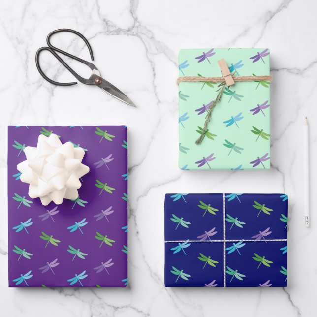 Dragonfly Wrapping Paper Flat Sheet Set of 3 (Front)