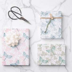 Dragonfly Wrapping Paper Flat Sheet Set of 3