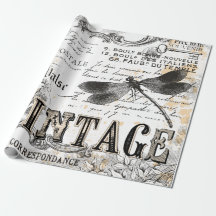 Dragonfly Wrapping Paper - French Vintage