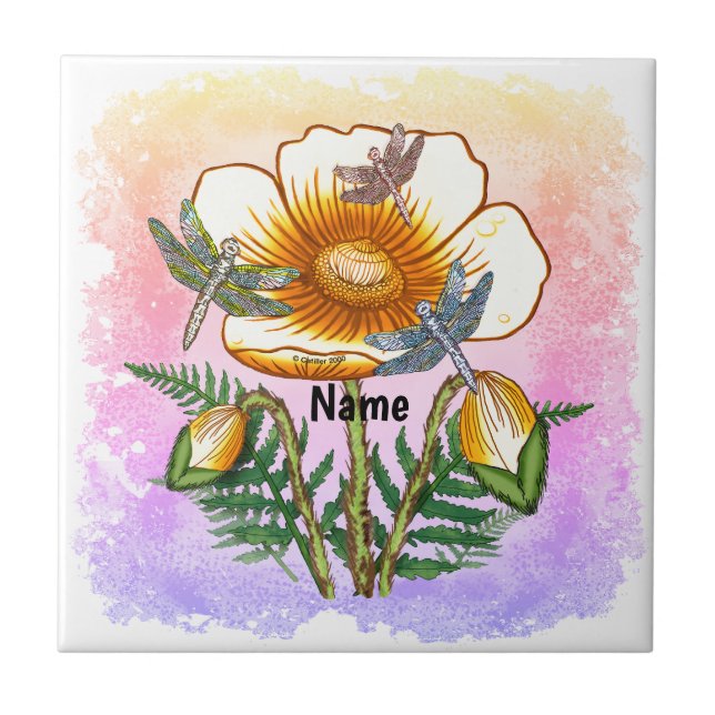Dragonfly Yellow Poppy  Tile (Front)