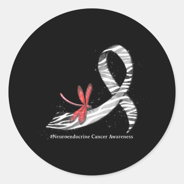 Dragonfly Zebra Ribbon Neuroendocrine Cancer Aware Classic Round Sticker (Front)
