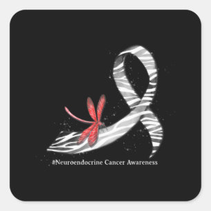 Dragonfly Zebra Ribbon Neuroendocrine Cancer Aware Square Sticker