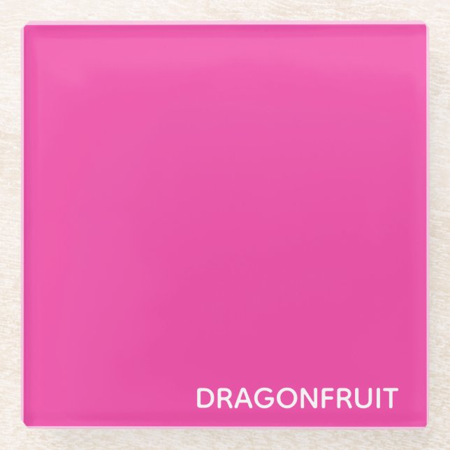 Dragonfruit pink colour name glass coaster (Front)