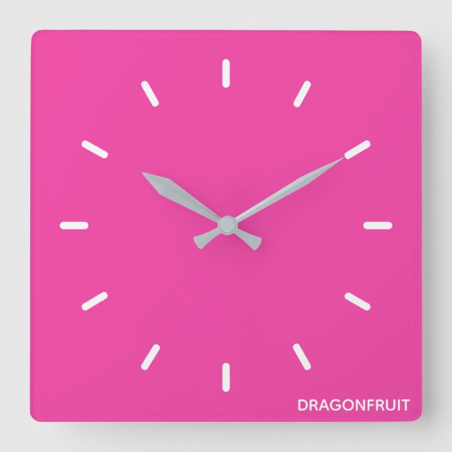 Dragonfruit pink colour name square wall clock (Front)