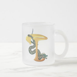 Dragonlore Initial T Frosted Glass Coffee Mug