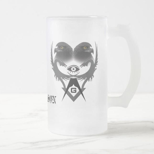 Dragons and Eagles, abstract S&C, FREEMASON Frosted Glass Beer Mug (Right)