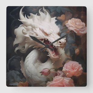 "Dragons and roses" Square Wall Clock
