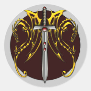 DRAGONS AND SWORD CLASSIC ROUND STICKER
