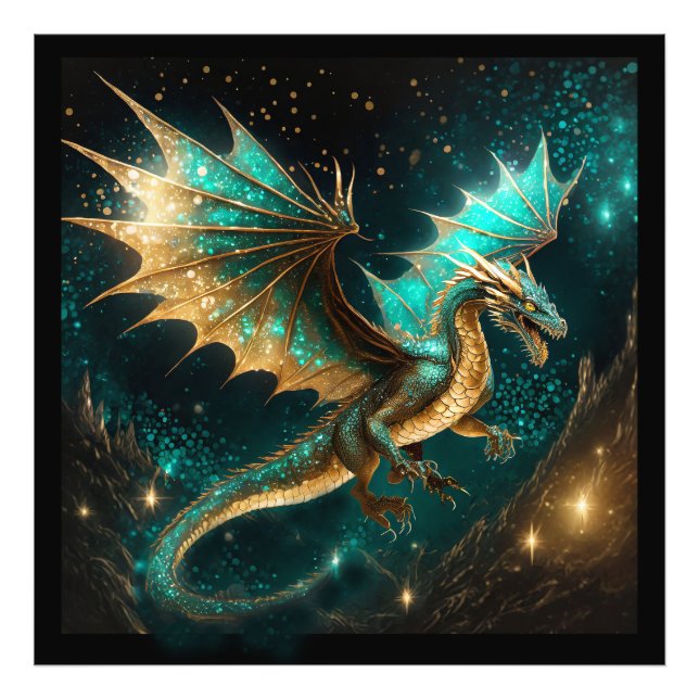 Dragons Are Real Teal Gold ID1005 Photo Print (Front)
