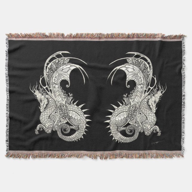 Dragons Art Nouveau style Throw Blanket (Front)