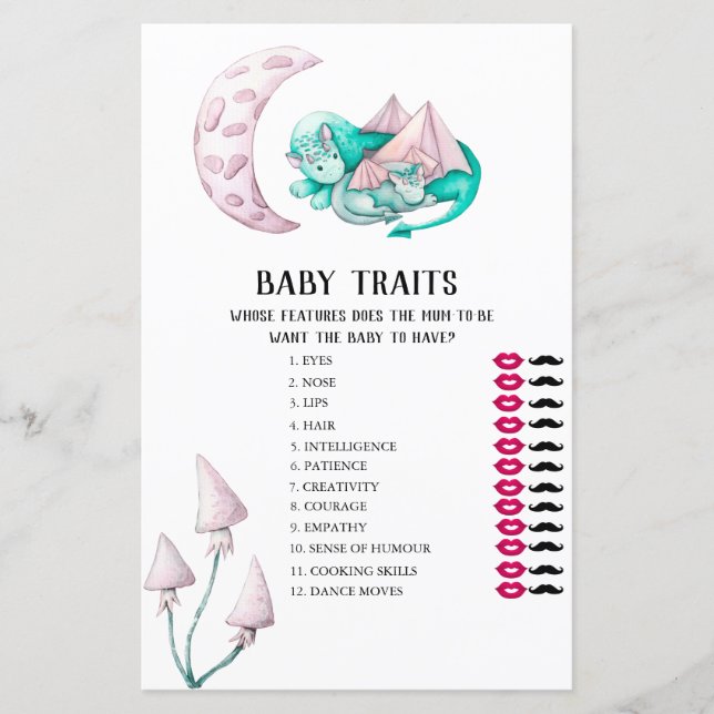 Dragons Baby Traits Baby Shower Game (Front)