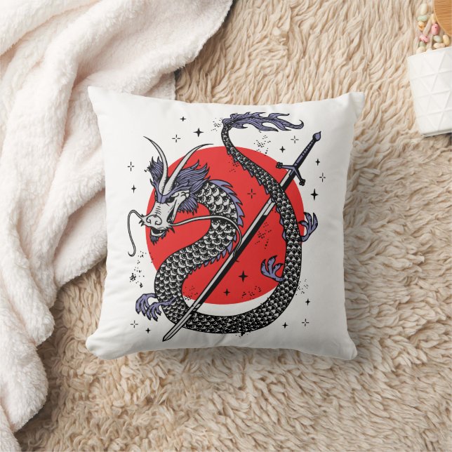 Dragon's Defiance: A Majestic Chinese Artwork Cushion (Blanket)