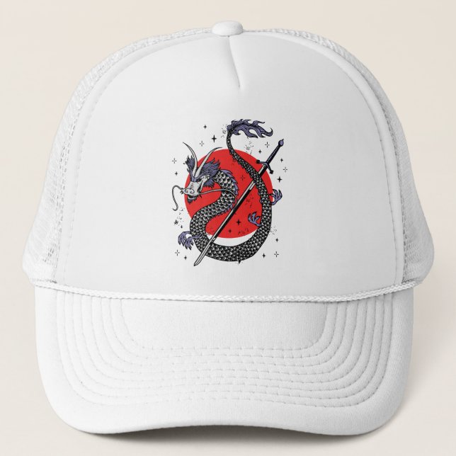 Dragon's Defiance: A Majestic Chinese Artwork Trucker Hat (Front)