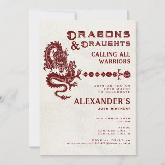 Dragons & Draughts Dice Sword RPG Gamer Beer Bday Invitation