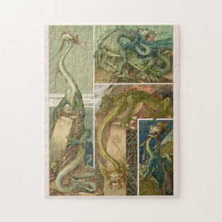 Dragons drawing, art nouveau by Anton Seder Jigsaw Jigsaw Puzzle