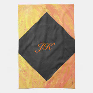 Dragons Eye Orange and Black Monogram Tea Towel