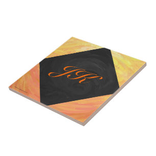 Dragons Eye Orange and Black Monogram Tile
