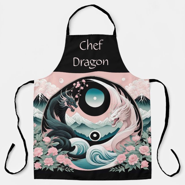 Dragons Floral Mountain Pink Sage Teal Apron (Front)