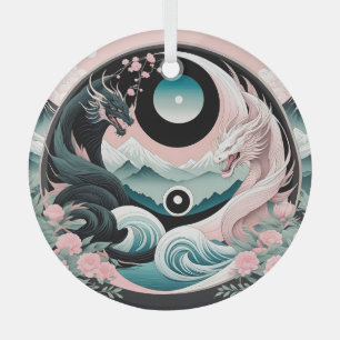 Dragons Floral Mountain Pink Sage Teal Glass Tree Decoration