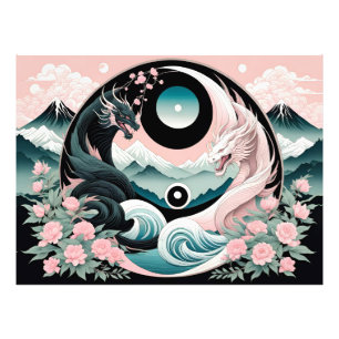 Dragons Floral Mountain Pink Sage Teal Photo Print