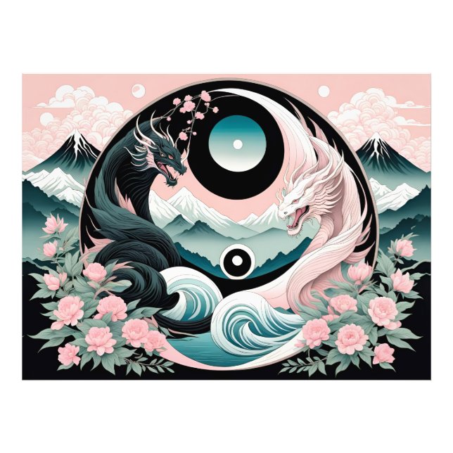 Dragons Floral Mountain Pink Sage Teal Photo Print (Front)