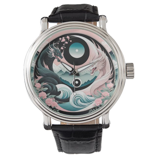Dragons Floral Mountain Pink Sage Teal Watch (Front)