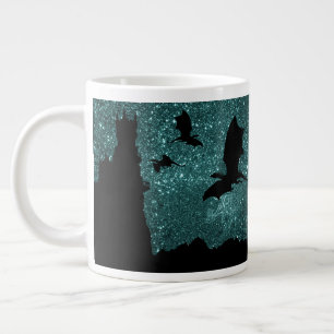 Dragons flying, Dawn/Dusk stary sky cliff castle Large Coffee Mug