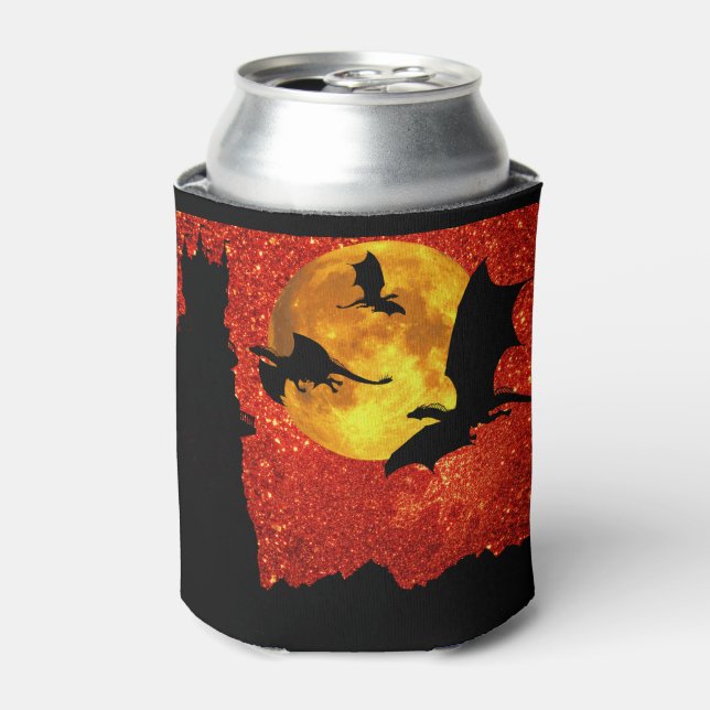 Dragons flying, sparkle sunrise, mountain castle can cooler (Can Front)