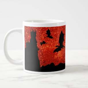 Dragons flying,  Sunrise/sunset sky cliff castle Large Coffee Mug