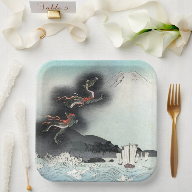 Dragon's Fury Sea Battle for Mount Fuji, Japan Paper Plate (Wedding)