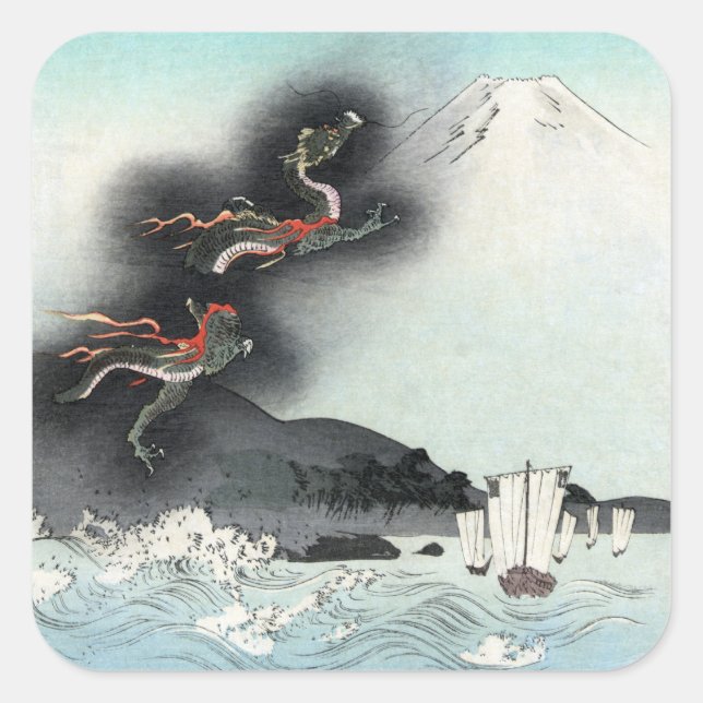 Dragon's Fury Sea Battle for Mount Fuji, Japan Square Sticker (Front)