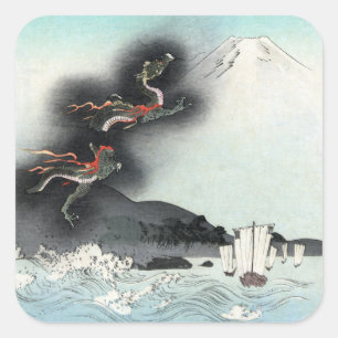 Dragon's Fury Sea Battle for Mount Fuji, Japan Square Sticker