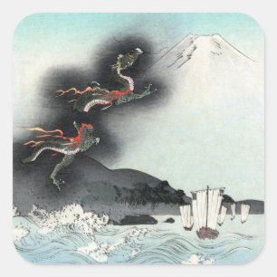 Dragon's Fury Sea Battle for Mount Fuji, Japan Square Sticker