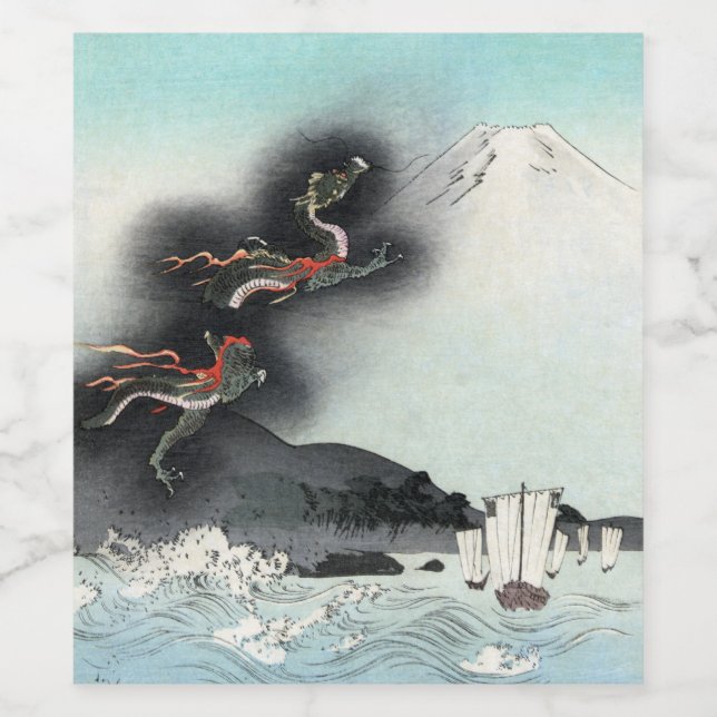 Dragon's Fury Sea Battle for Mount Fuji, Japan Wine Label (Single Label)