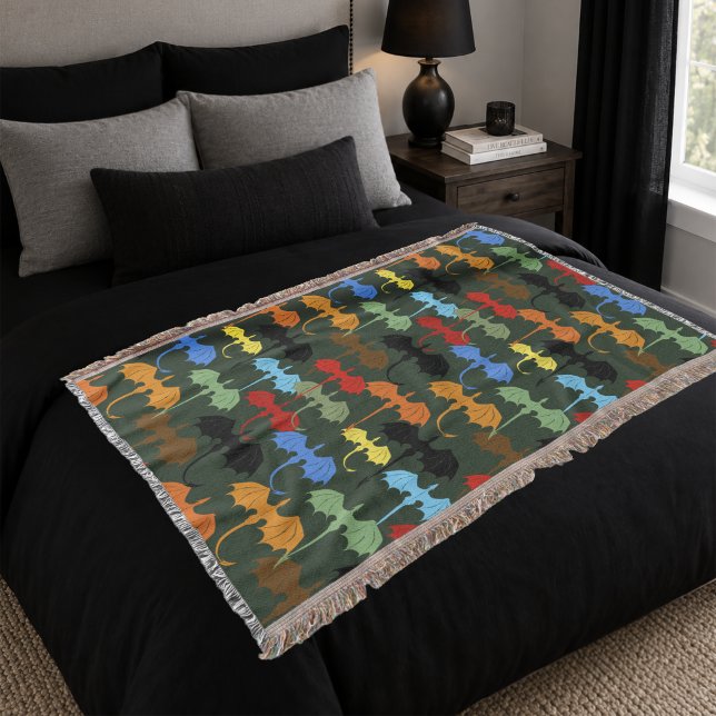Dragons Green Flight Fantasy Throw Blanket (Creator Uploaded)