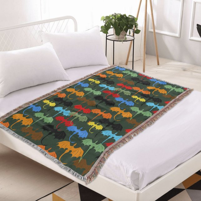 Dragons Green Flight Fantasy Throw Blanket (Creator Uploaded)
