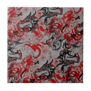 Dragons Grungy Abstract Art Tile