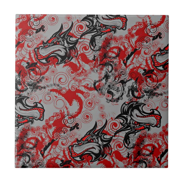 Dragons Grungy Abstract Art Tile (Front)