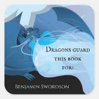Dragons Guard This Book Blue Fire Bookplate