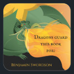 Dragons Guard This Book Fire Bookplate Sticker<br><div class="desc">A green,  fire-breathing,  dragon on a bookplate sticker. The words warn that "Dragons Guard This Book For:" a very special person. All of the words can be changed for your needs.</div>