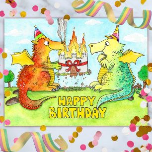 Dragons Happy birthday postcard
