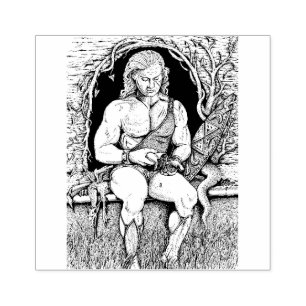 DRAGON'S HOARD, WARRIOR, BAG OF GOLD, CAVE, LAIR RUBBER STAMP