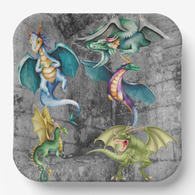 Dragons in a Corner Paper Plate (Front)