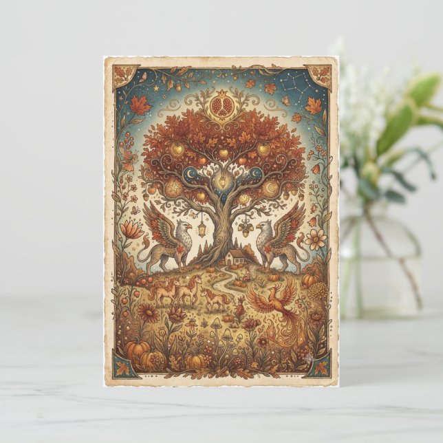 Dragons in the Fall Vintage Whimsical Art Card (Standing Front)