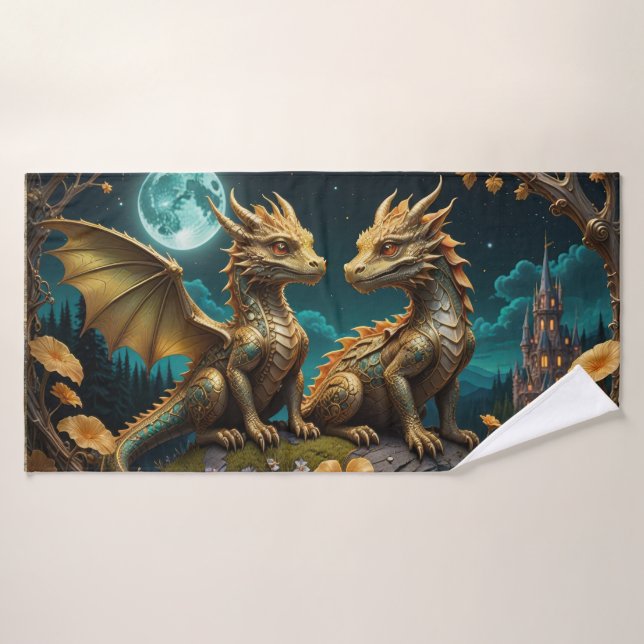 Dragon's in the moonlight bath towel set (Bath Towel)